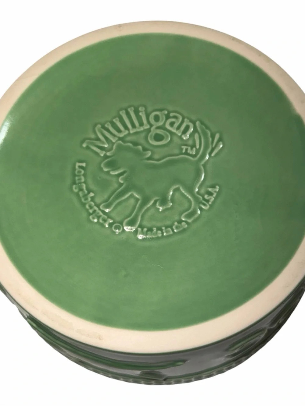 Longaberger Green Ceramic Dog Bowl with Embossed DOG Lettering